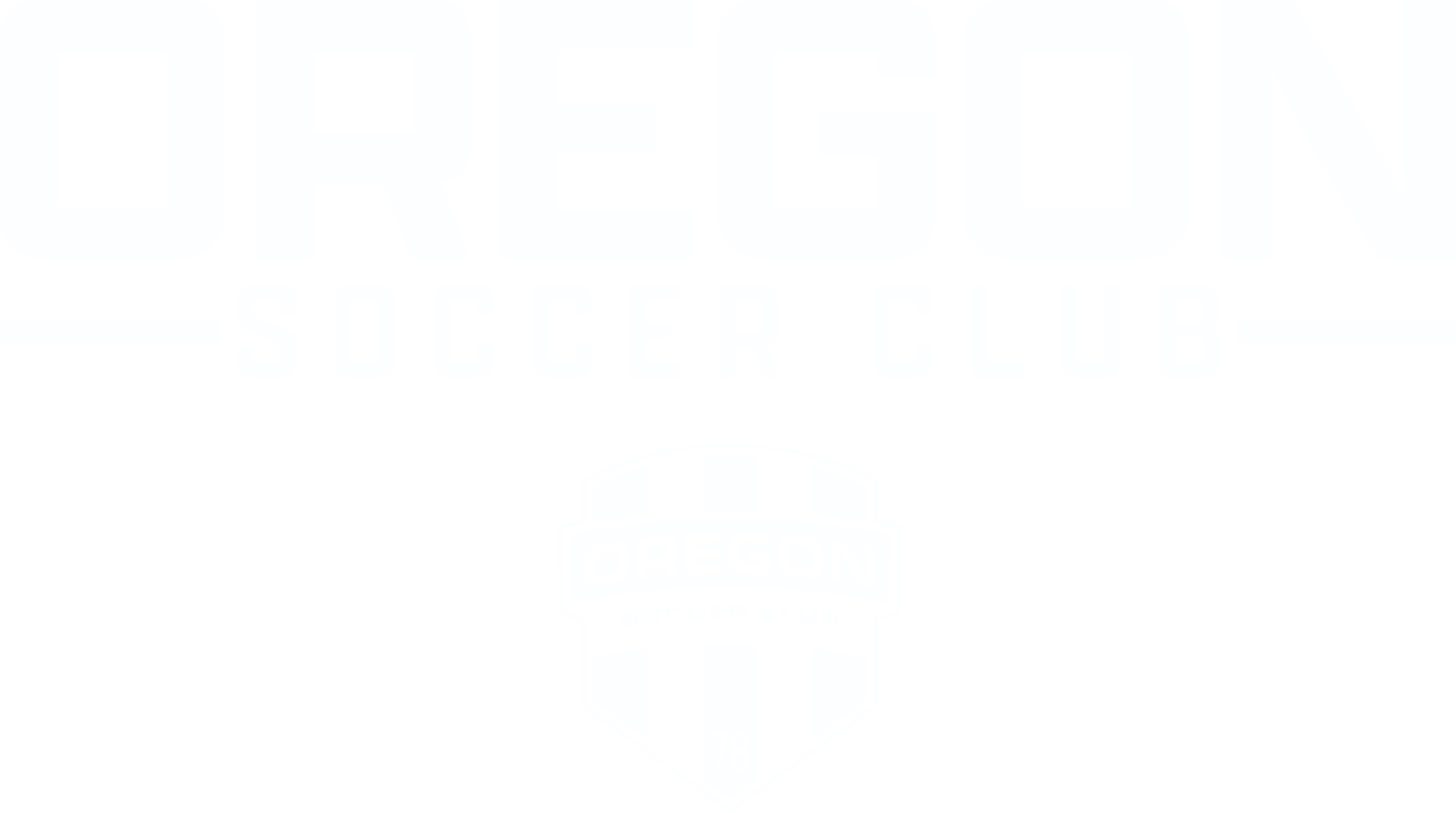 White logo for Oregon Soccer Club featuring bold text above a striped shield emblem that contains the club name and the number "78."