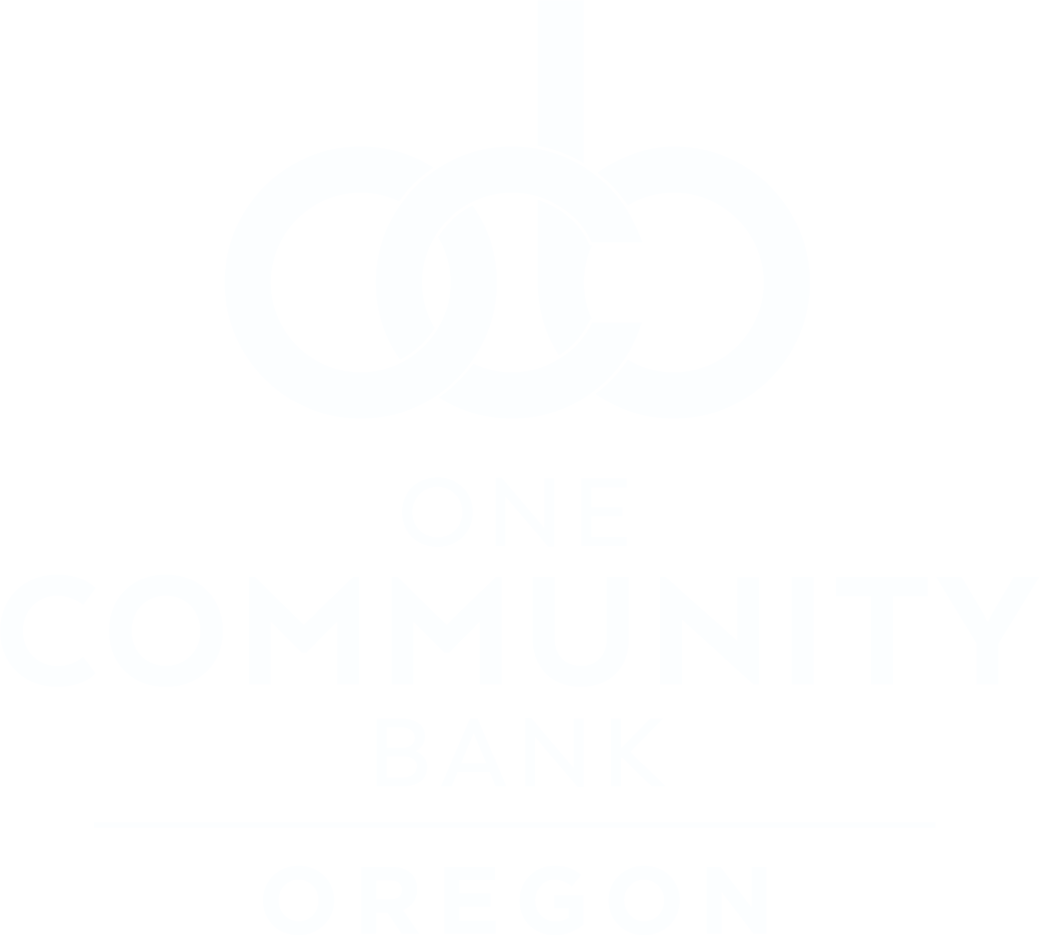 One Community Bank Oregon logo featuring three interlocking circles above the bank's name and the word "OREGON" in white text on a black background.