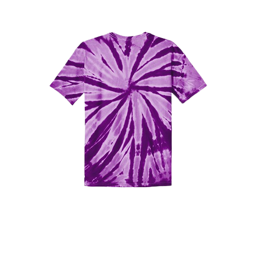 Purple and dark violet spiral tie-dye short-sleeved t-shirt.