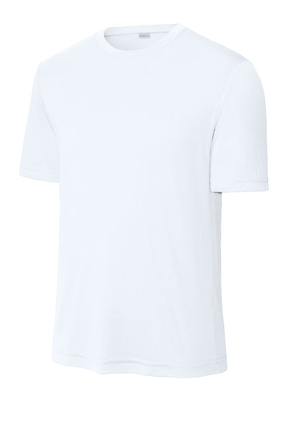 Plain white short-sleeve crewneck t-shirt shown against a solid white background.
