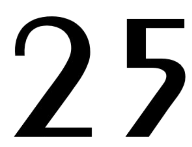 Stylized black number 25 with a rough, hand-drawn texture on a plain white background.