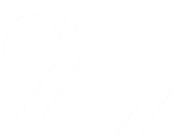 The number 25 in bold white font on a black background.
