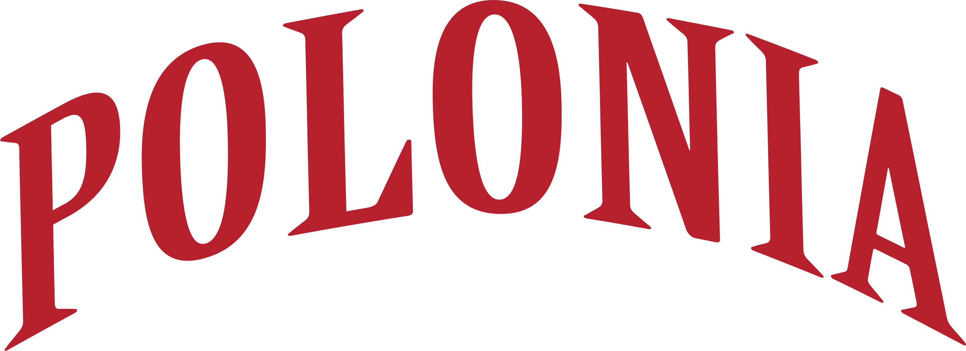 Red serif text reading "POLONIA" arranged in an upward arch on a black background.