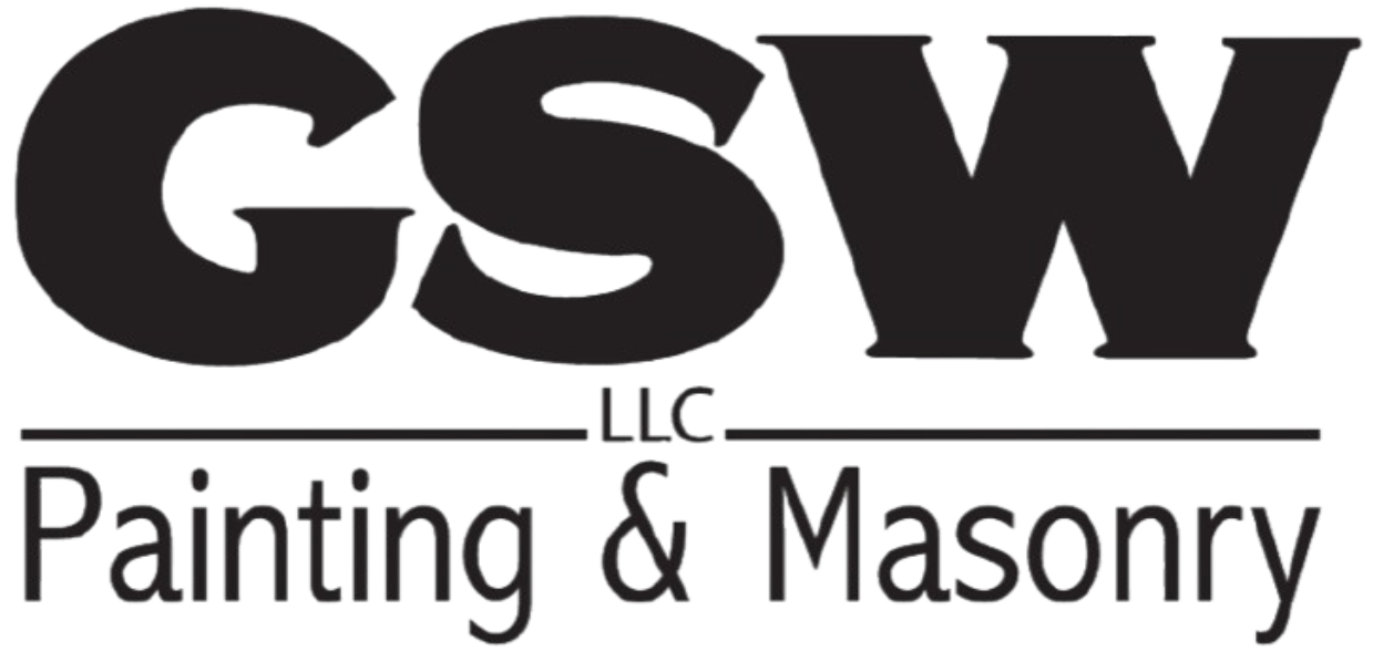 A logo for GSW Painting & Masonry LLC. At the top, the letters "GSW" are featured in a large, bold, stylized black font. Below this, the text "LLC" is centered in a smaller font and flanked by two thin horizontal lines. At the bottom, the words "Painting & Masonry" are written in a clean, thinner black sans-serif font. The entire logo is set against a plain white background.