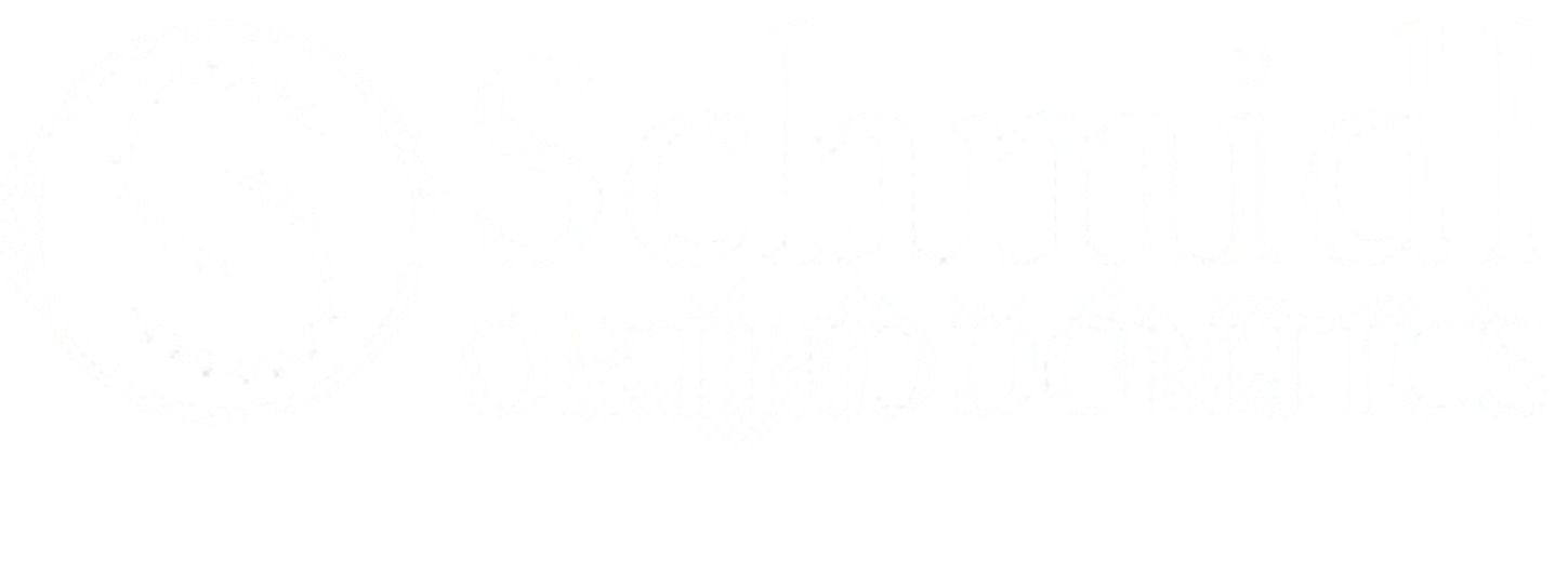 Logo for Schmidl Orthodontics featuring a circular icon with a stylized "S" and the brand name in white serif font on a black background.
