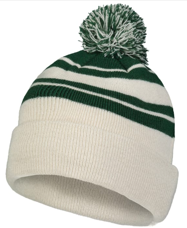 Knit Fold Over Pom-Pom Beanie - Oat/Green
