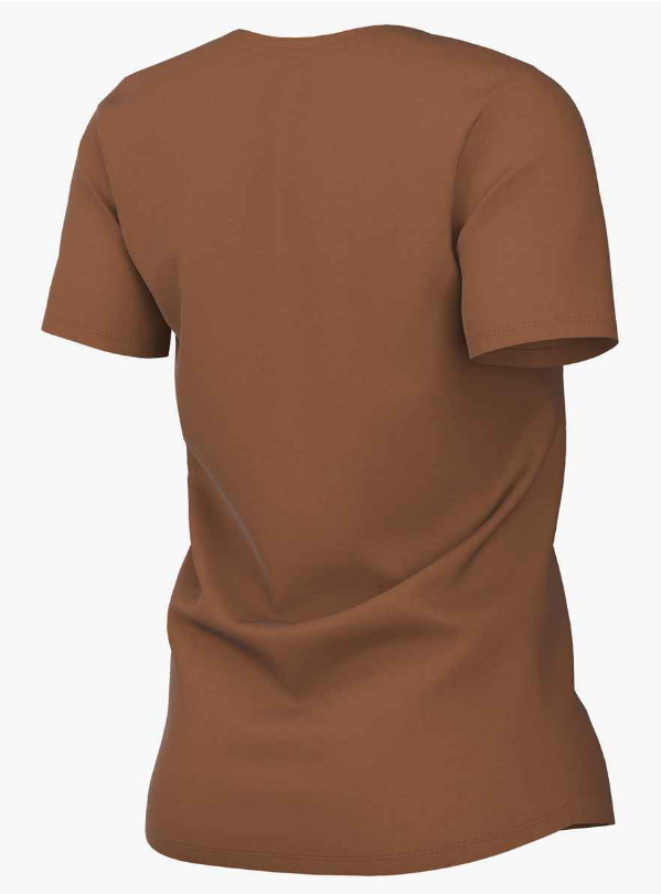 Back view of a plain brown short-sleeved t-shirt.