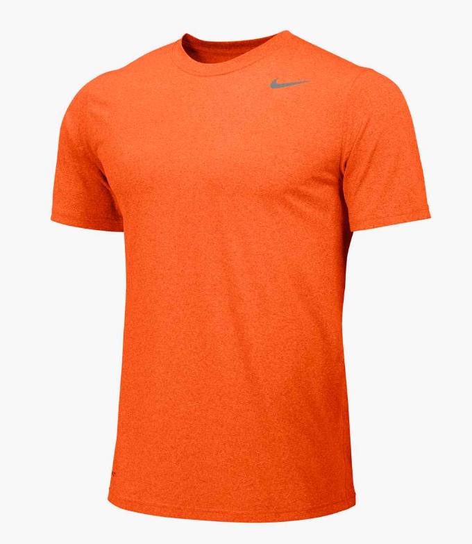 Orange heathered short-sleeve crew neck Nike athletic t-shirt with a silver swoosh logo on the left chest.