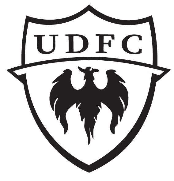 A dark shield-shaped crest featuring the letters 'UDFC' above a stylized phoenix with outstretched wings.