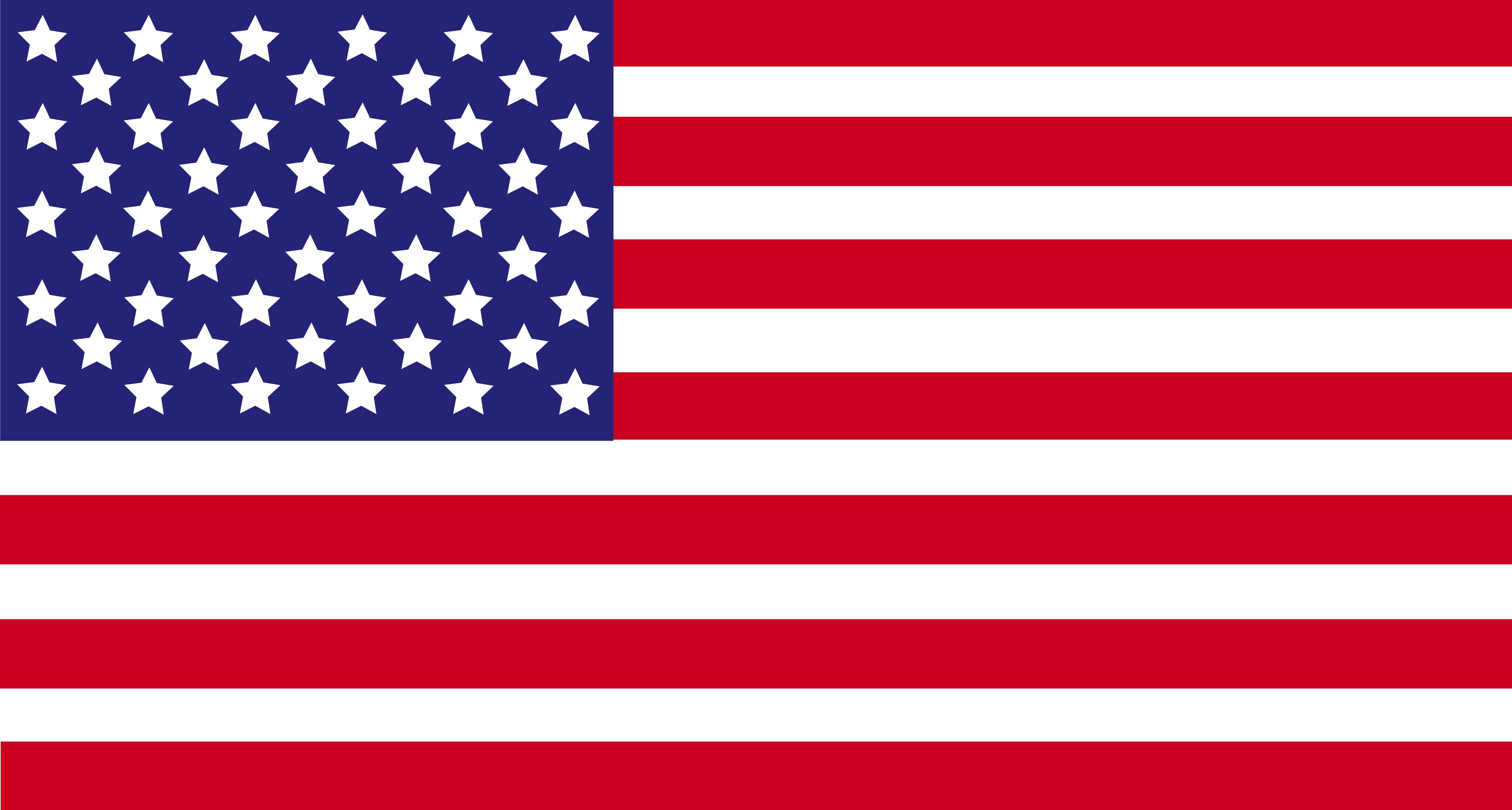 The national flag of the United States of America with 13 red and white horizontal stripes and 50 white stars on a blue field.