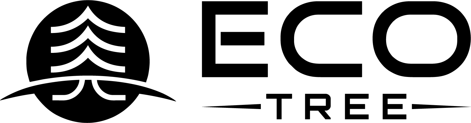 Black and white logo for ECO TREE featuring a stylized evergreen tree in a circle next to the company name in bold font.