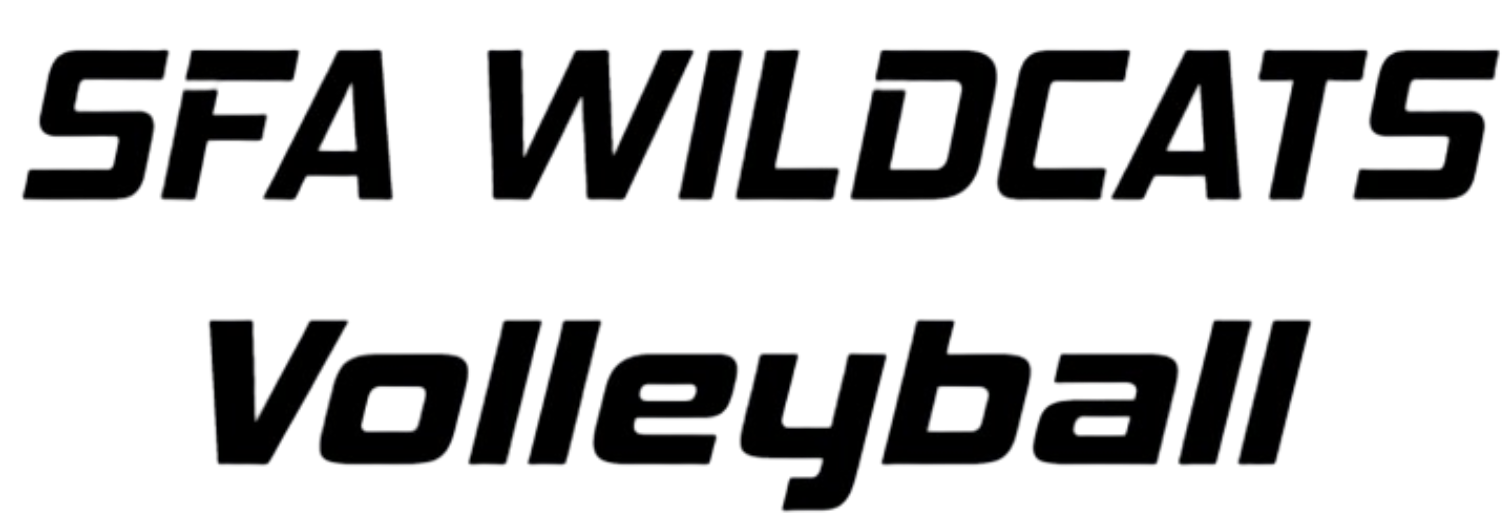 Logo featuring the words "SFA WILDCATS" on the top line and "Volleyball" on the bottom line, in an italicized, blocky font.