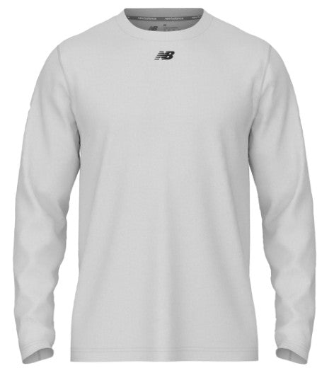 Light gray New Balance long-sleeve crew neck t-shirt with a small logo on the chest.