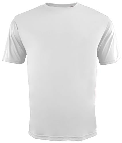 A front view of a plain white short-sleeved crew neck t-shirt.