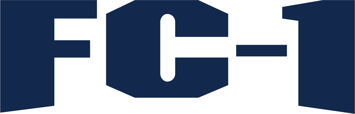 Dark navy blue stylized text reading "FC-1" in a thick, blocky font on a white background.