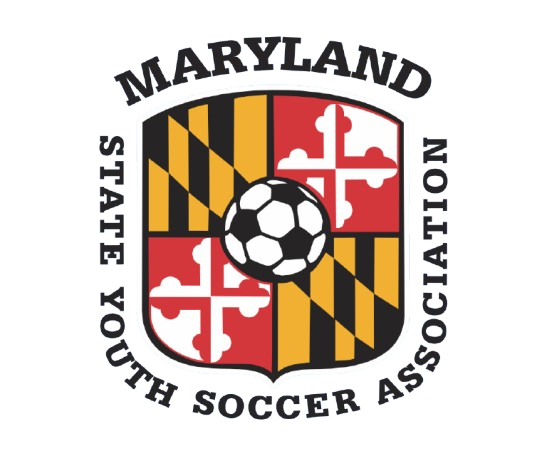 Maryland State Youth Soccer Association logo featuring a soccer ball centered on a Maryland flag shield, surrounded by the organization's name.