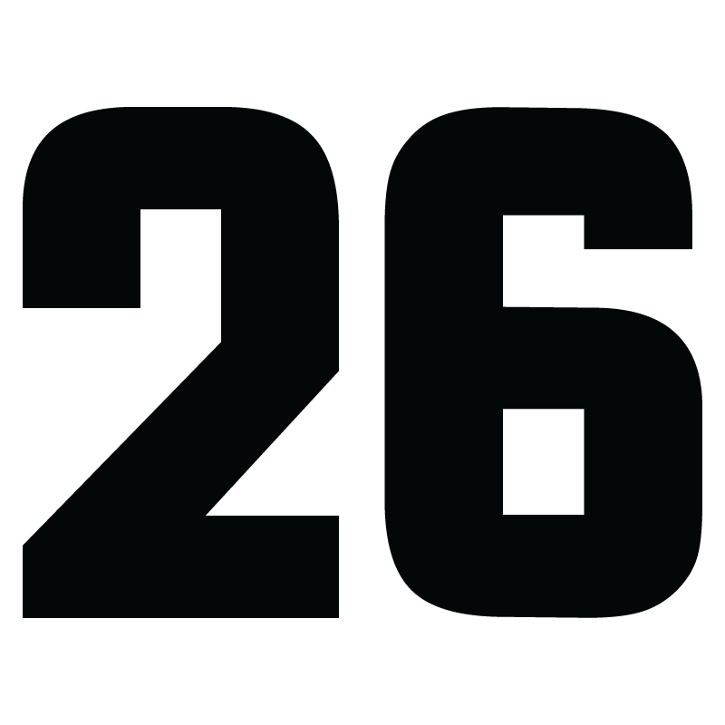 A large, bold number 26 in black font against a plain white background.