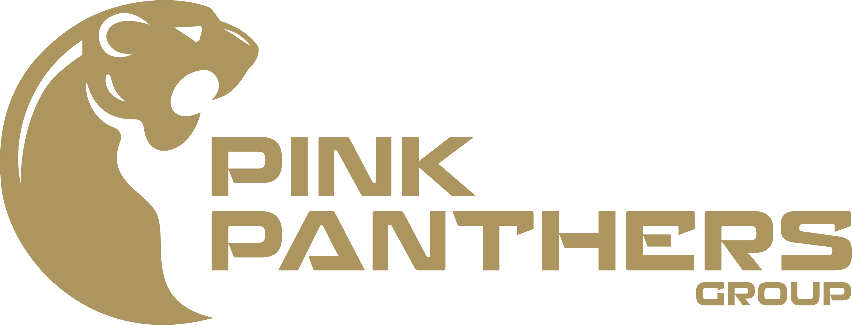 A gold-colored logo for GLSA6 - GLSA "PINK PANTHER" FULL Gold, featuring a stylized panther head in profile next to the text "PINK PANTHERS GROUP" in a bold, blocky font.