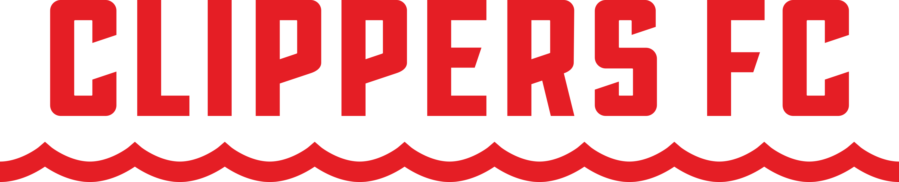 Clippers Spiritwear Logo 3 (Red) featuring red blocky text reading "CLIPPERS FC" above a red wavy line.