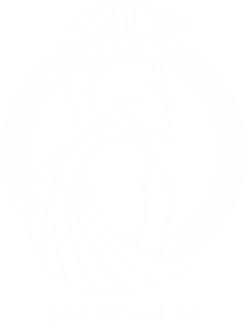 SPART5 - Spartan FC "CREST" POCKET White logo featuring a white stylized profile of a Spartan warrior in a crested helmet and cloak, enclosed in a circular Greek key border with "SPARTAN FC" text below.