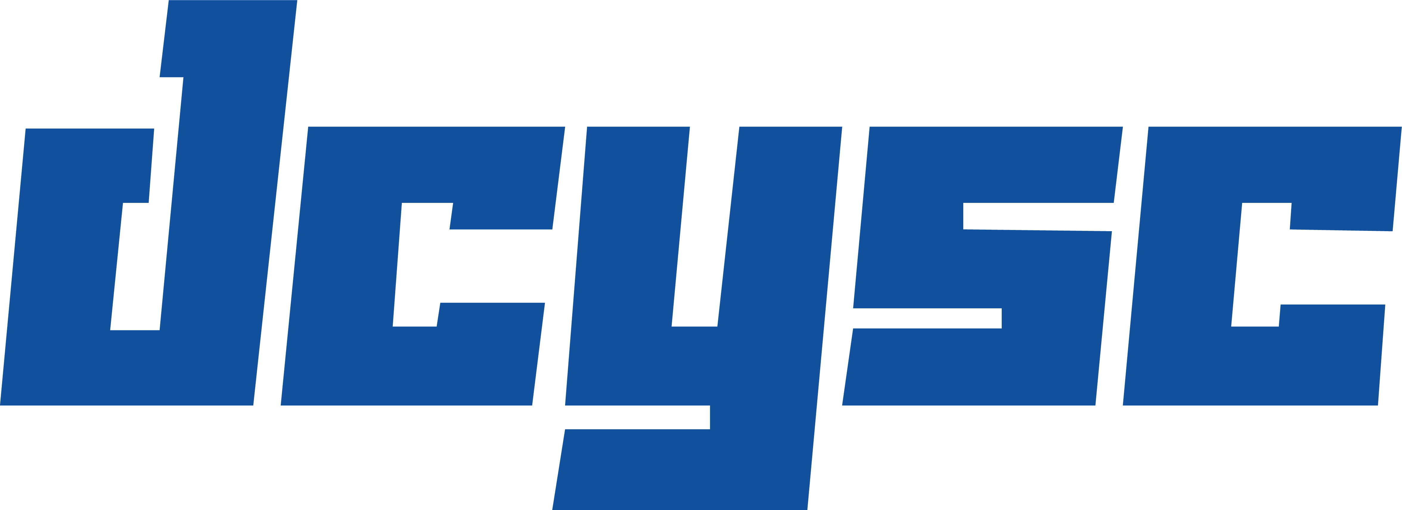 A blue logo for DCYSC ROYAL, featuring the lowercase letters "dcysc" in a bold, slanted, blocky font.