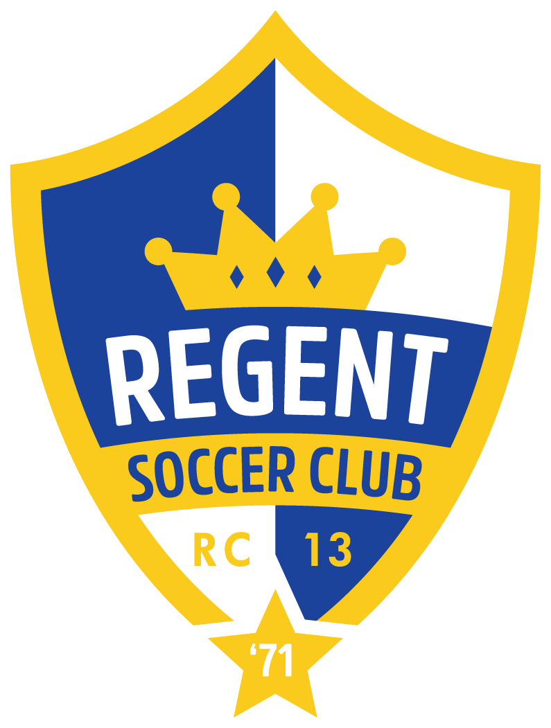 REG2 - Regent "CREST" POCKET Color soccer club shield logo featuring a yellow crown, the words "REGENT SOCCER CLUB", and a star at the bottom with "'71".