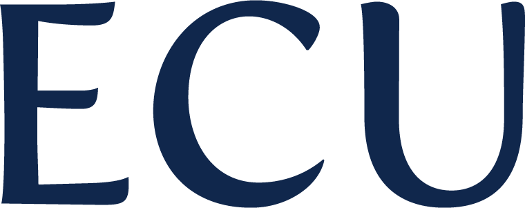 A graphic of the stylized letters "ECU" in navy blue, from the FORG6 - Forge Academy "ECU" POCKET Navy collection.