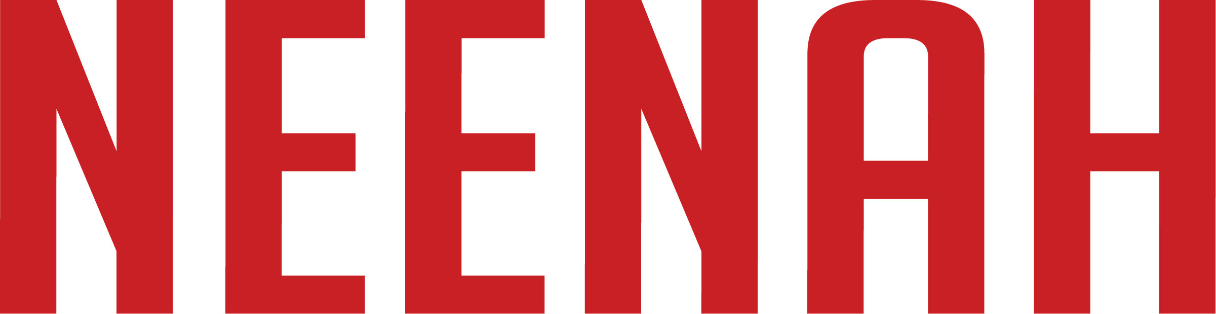 The logo for NEE5 - Neenah SC "TEXT" FULL Red displays the word "NEENAH" in bold, capitalized, red block letters against a black background.