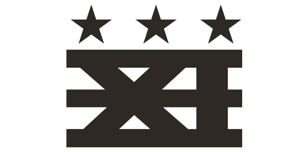 A graphic logo for DCXI1 - DCXI "XI + Stars" FULL Black, featuring three five-pointed stars arranged horizontally above a stylized Roman numeral "XI" integrated into three thick horizontal bars.