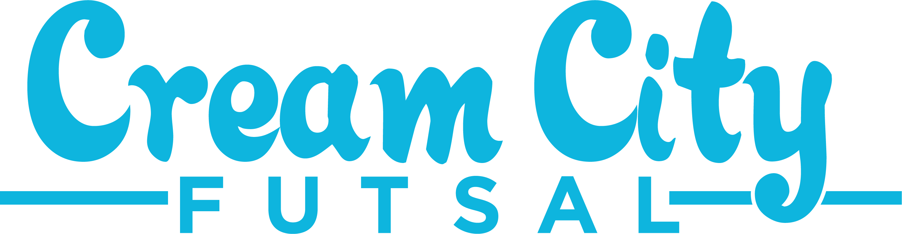 A light blue logo for Cream City Futsal (CCF13 - Cream City Futsal "TEXT" FULL L. Blue) featuring the words "Cream City" in a stylized script font above the word "FUTSAL" in a bold block font, which is positioned between two horizontal lines.
