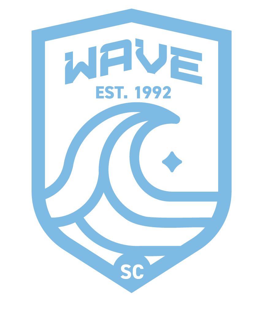 Light blue shield logo featuring the word "WAVE", "EST. 1992", a stylized ocean wave with a star, and the letters "SC" at the bottom point.