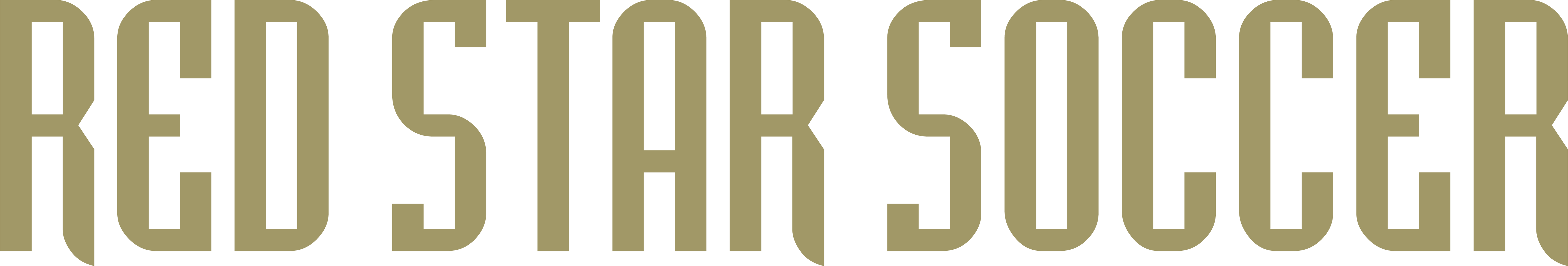 A horizontal graphic featuring the words "RED STAR SOCCER" in a bold, stylized, khaki-colored sans-serif font.