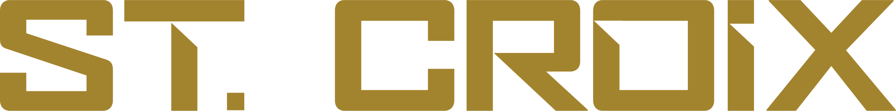 The SCX SCX Back Text Gold design features the text "ST. CROIX" in a gold, blocky, geometric font against a solid black background.