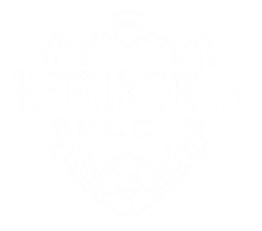 Black and white Harundale Soccer logo featuring a soccer ball, stars, and the text "HYSL", "HARUNDALE", and "SOCCER" in a stylized crest design.