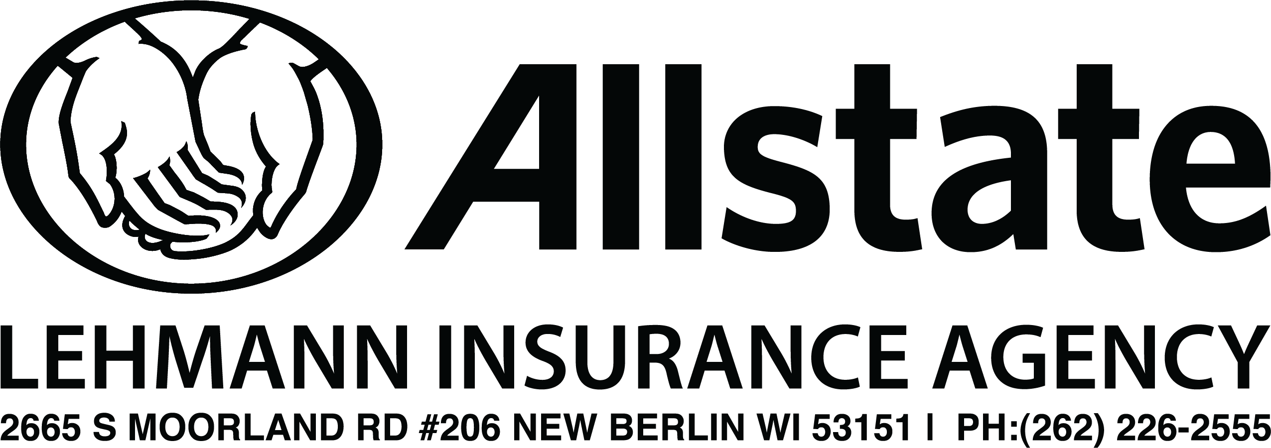 A black logo for CCF22 - Cream City Futsal "ALLSTATE" FULL Black featuring the Allstate "Good Hands" symbol and name, the Lehmann Insurance Agency name, and contact information for the New Berlin, WI location.