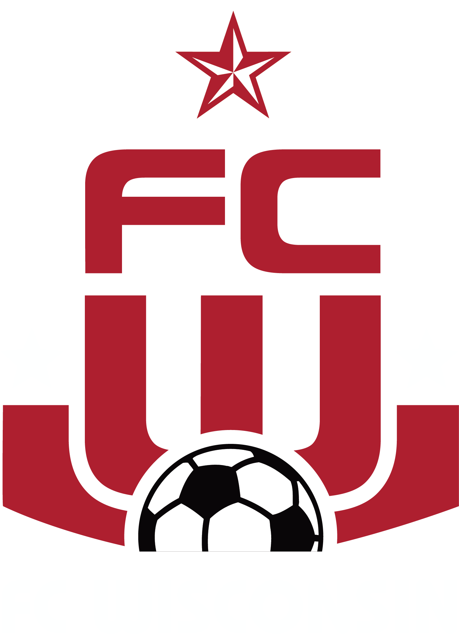 FCW CC Logo White Text: A stylized red sports logo featuring a red star at the top, the letters "FC" above a large "W," and a black and white soccer ball at the bottom.