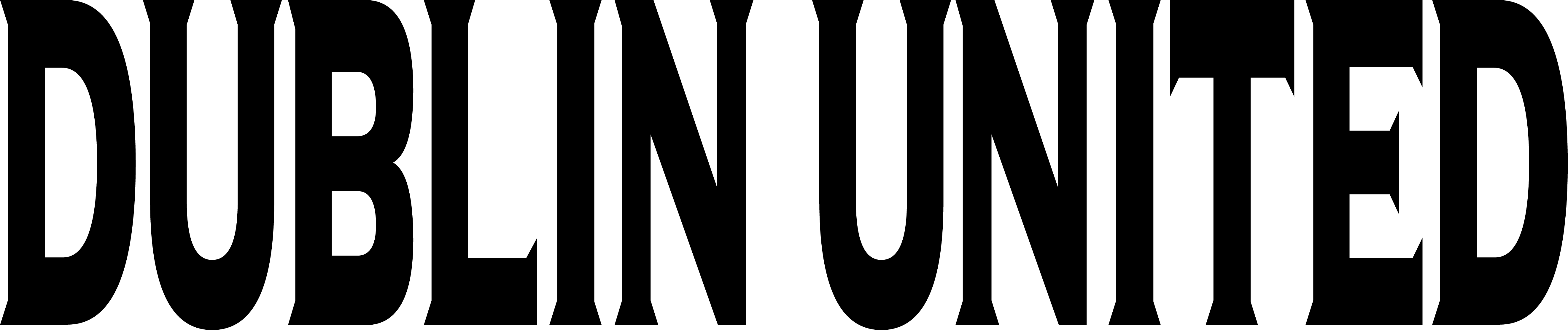 A bold, black text graphic reading "DUBLIN UNITED" in a thick, capitalized font, titled Dublin United Text Black.