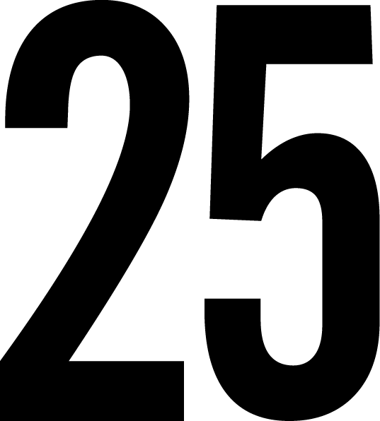 Large, bold black number 25 in a sans-serif font on a white background.