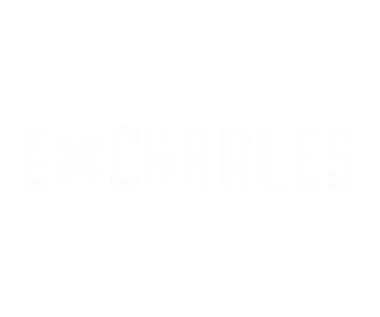 FCC White lettering on a black background, featuring the letters FC stacked vertically, a stylized cherry blossom icon, and the name CHARLES in a blocky font.
