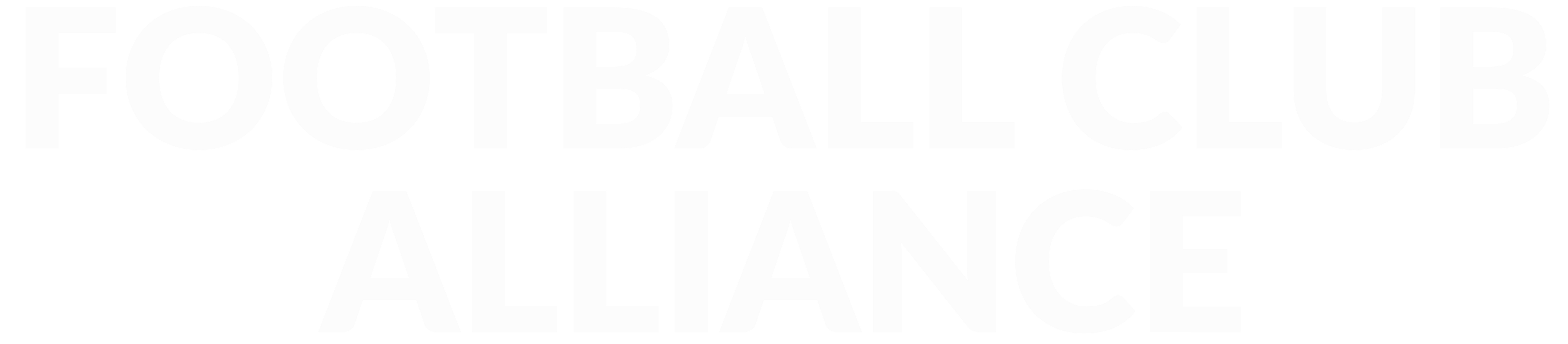 The text "FOOTBALL CLUB ALLIANCE" is displayed in a bold, white, sans-serif font against a black background for the FCA Jacket Text (White).