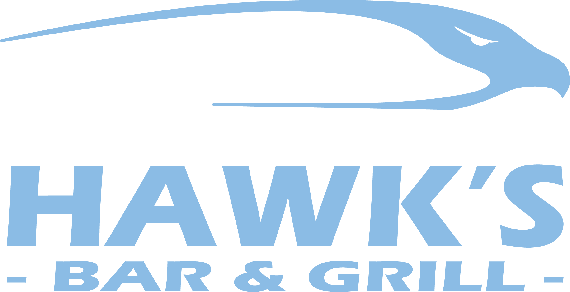 A light blue logo for CAPE5 - Capital East "HAWKS" Bar & Grill, featuring a stylized hawk head graphic above the text "HAWK'S BAR & GRILL."