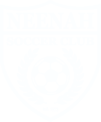 NEE11 - Neenah SC "CREST" FULL White. A white shield-shaped logo featuring the bold text "NEENAH" at the top and "SOCCER CLUB" below it. In the center is a soccer ball encircled by a laurel wreath, with "est. 1978" at the bottom point of the shield.