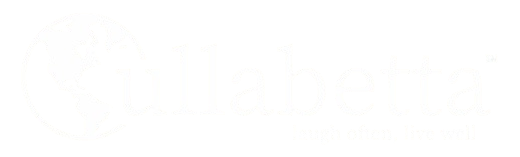 White logo on black featuring a globe icon as the letter 'C' in "Cullabetta" above the tagline "laugh often, live well".