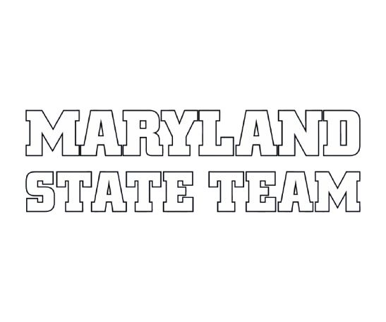 The words "MARYLAND STATE TEAM" in a bold, white collegiate font with a dark blue outline, centered on a black background.