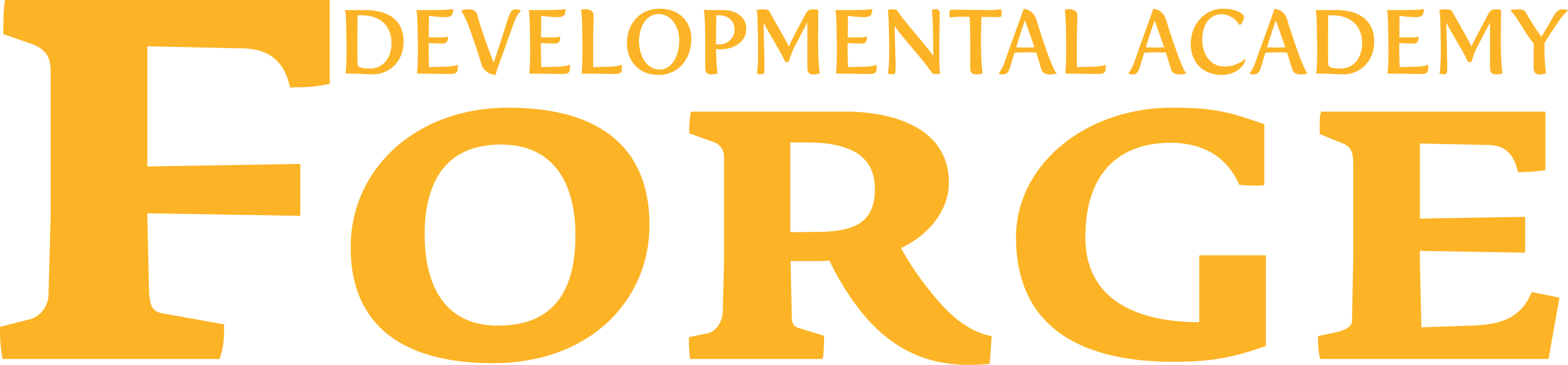 A gold logo for FORG2 - Forge Academy "DA TEXT" FULL Gold, featuring the word "FORGE" in large, bold serif font with "DEVELOPMENTAL ACADEMY" in smaller letters above it.
