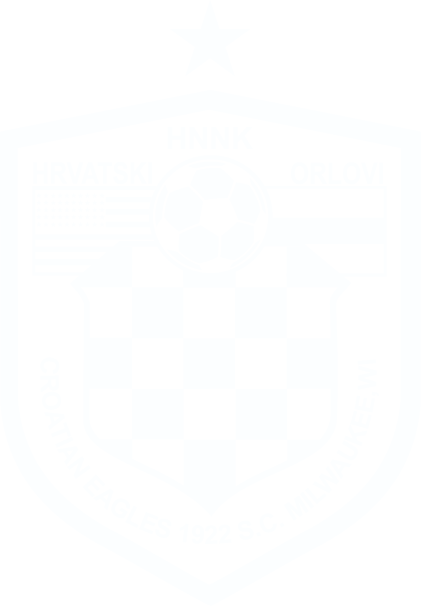 A full-white version of the Croatian Eagles S.C. crest, featuring a soccer ball in the center of a shield, a star at the top, and faint text including "Hrvatski Orlovi" and "Croatian Eagles 1922 S.C. Milwaukee."