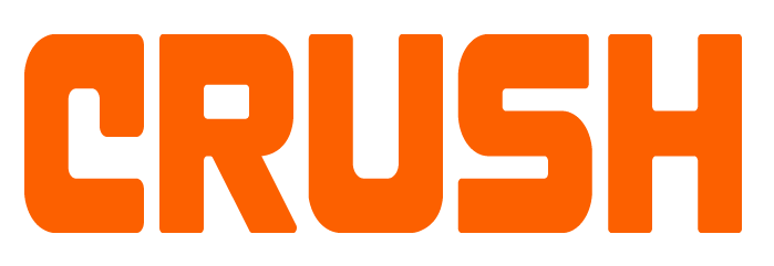 The word "CRUSH" in bold, orange, uppercase letters with rounded corners.