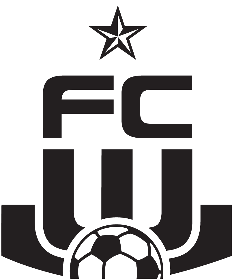 FCW TAG Logo White Black: A black and white graphic logo featuring a star at the top, the letters "FC" in the center, and a stylized "W" above a soccer ball at the base.