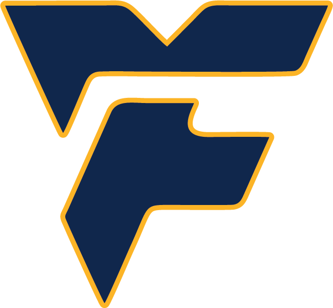FORG8 - Forge Academy "HAT" PATCH Navy: A stylized, angular navy blue "F" logo outlined in a bold gold border.