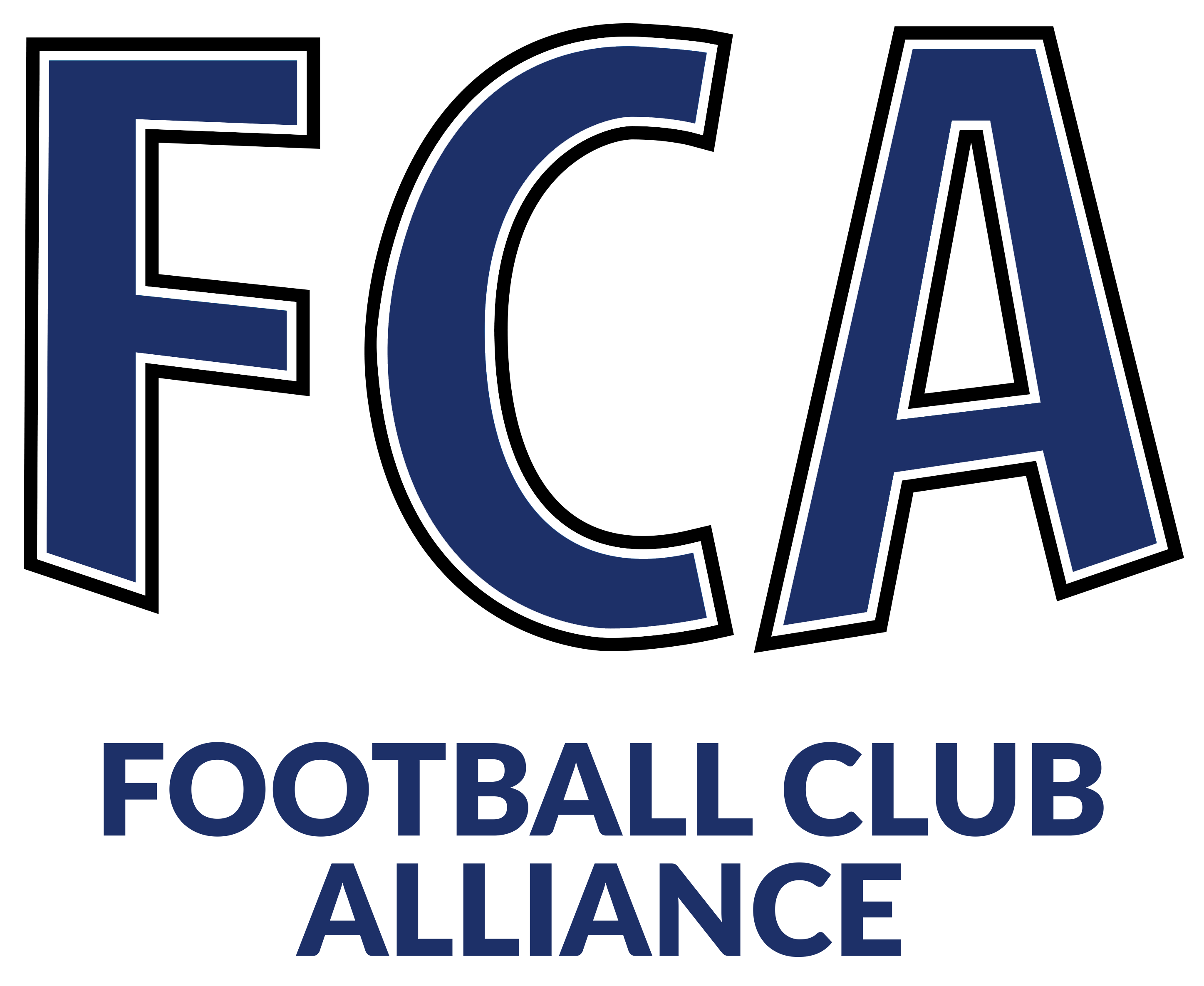 FCA Training Jersey Logo featuring the acronym "FCA" in bold navy blue letters with white and black outlines.